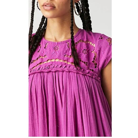 New Free People Cutwork Boho Maxi T-Shirt Dress $198 SMALL Open-Back Violet - Picture 4 of 7